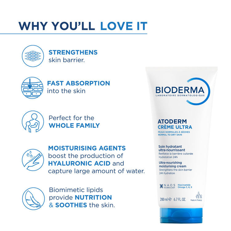 Bioderma Atoderm Creme Ultra-Nourishing - Moisturizer For Normal To Sensitive Dry Skin, 200ml