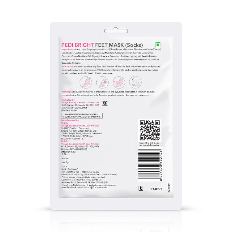 O3+ Professional Pedi Bright Feet Mask Socks - Foot Care Mask for Detan and Deep Moisturisation
(40 g)