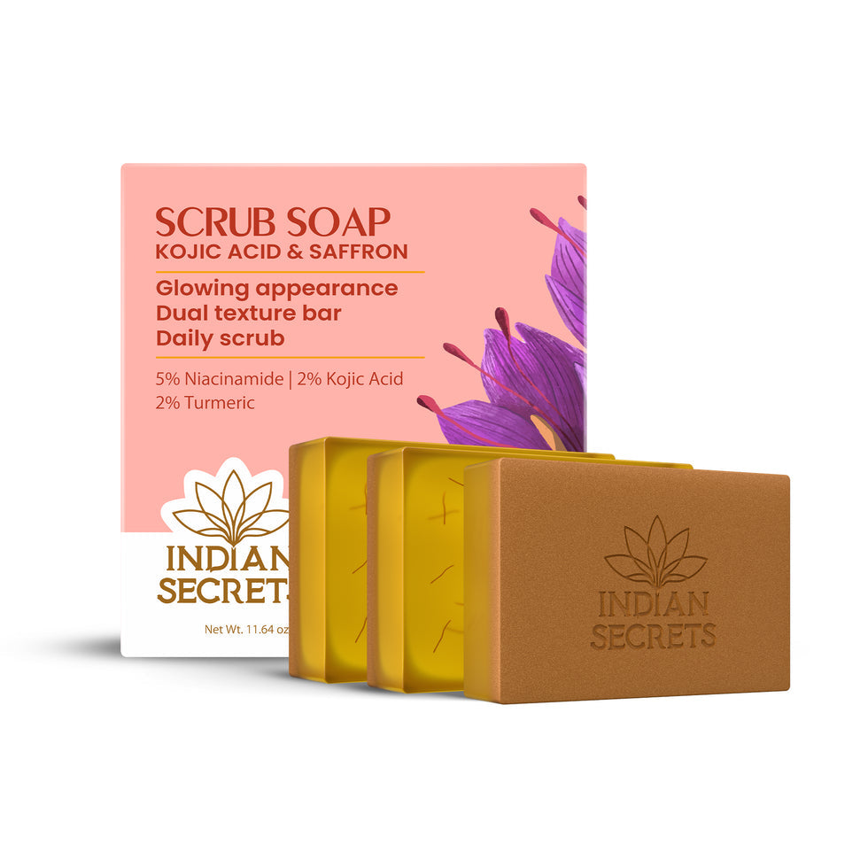 Indian Secrets Scrub Soap Kojic Acid & Saffron Pack of 3