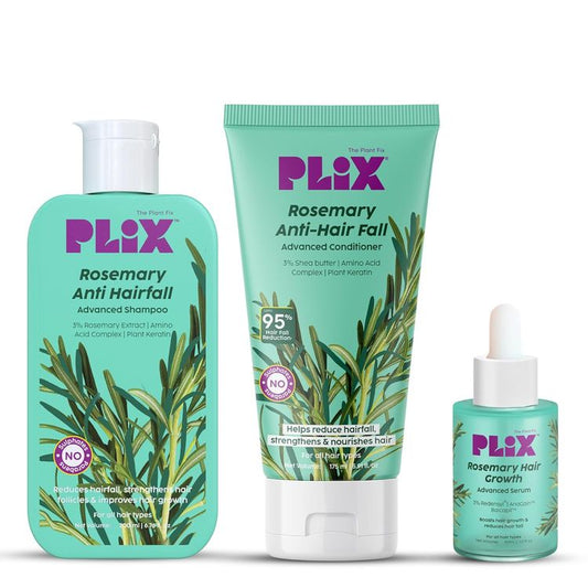 Plix Rosemary Anti Hairfall Regime 3% Redensyl Serum, Shampoo & Conditioner
(405ml)