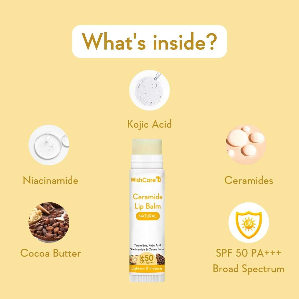 Wishcare Ceramide Lip Balm with SPF 50 PA+++ (Untinted)
SPF Infused Lip Balm for Lip Brightening | 5g