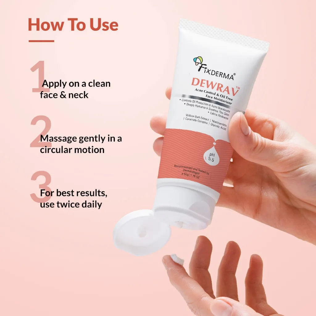 Fixderma Dewrav Acne Control & Oil Free Face Moisturizer | Non-Greasy Hydration for Acne-Prone Skin