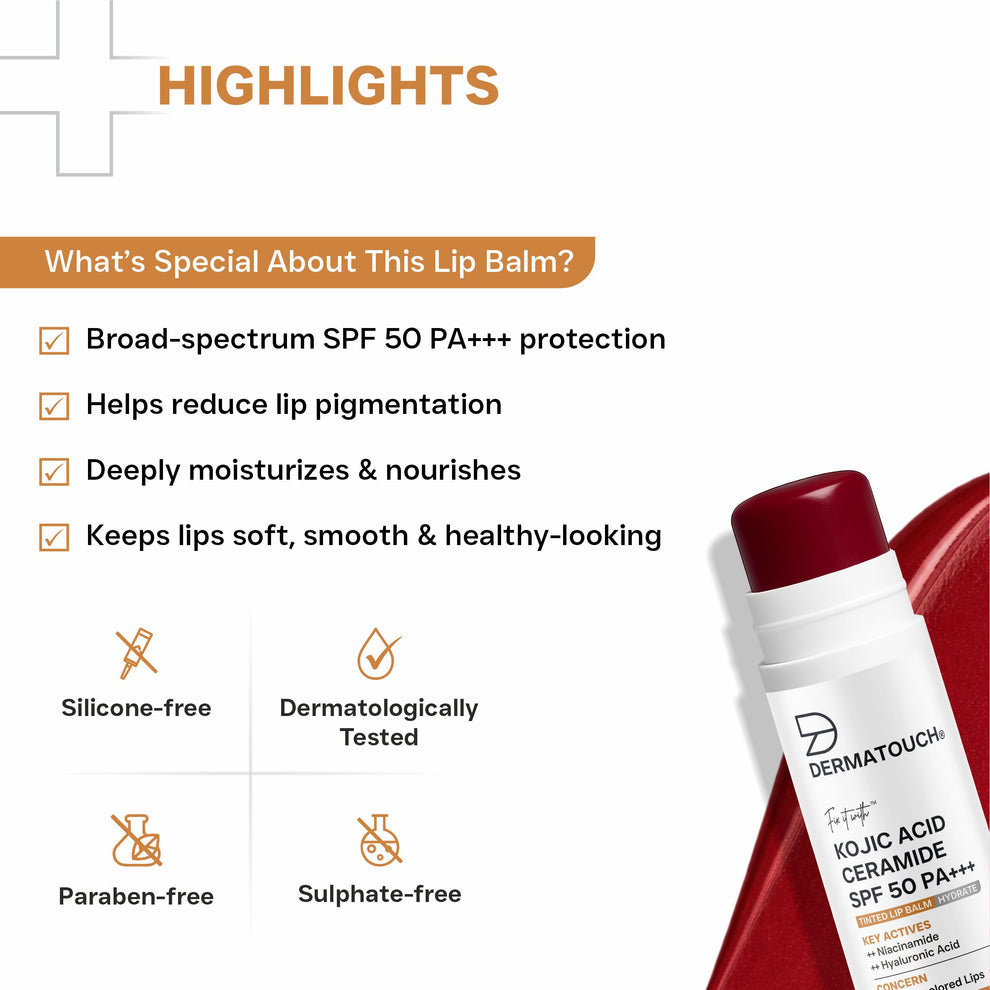 DERMATOUCH Kojic Acid Ceramide SPF 50 PA+++ Natural Lip Balm - Dark Tint