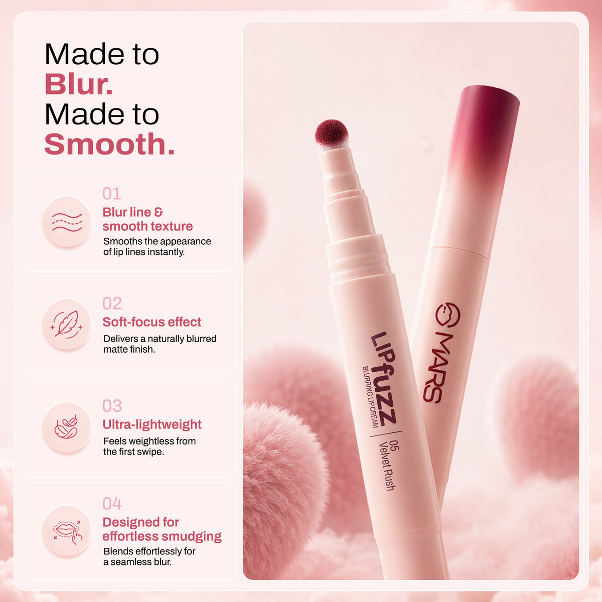 Mars Lip Fuzz | Blurring Lip Cream / 02 Blush Cloud