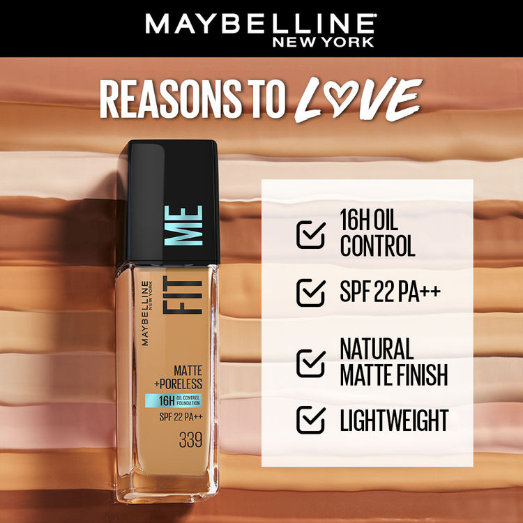 Maybelline Fit Me Matte+Poreless 16H Oil Control Foundation With SPF 22 PA++ (339)(30ml)