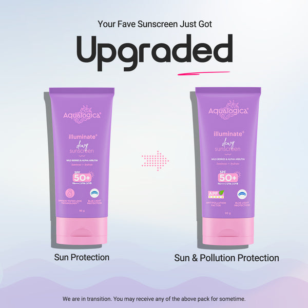 Aqualogica Illuminate+ Dewy Sunscreen In-Vivo Tested SPF 50+ PA++++ with Wild Berries & Alpha Arbutin - 80 g