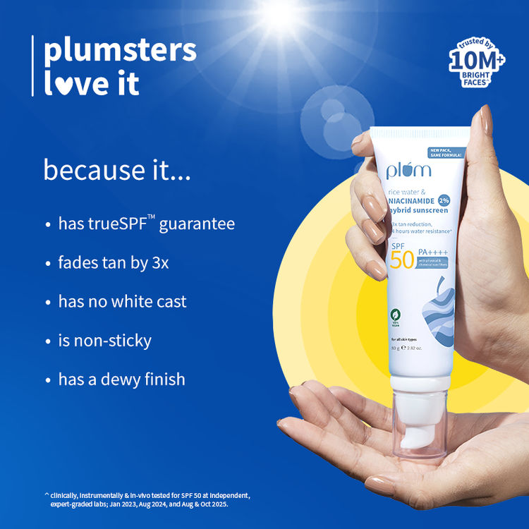 Plum 2% Niacinamide & Rice Water SPF 50 PA+++ Sunscreen, Fades Tan, For Oily To Dry Skin Type
(80g)