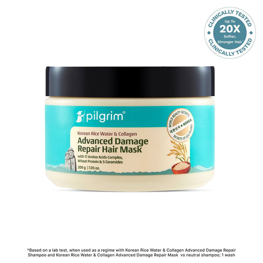 Pilgrim Korean Rice Water & Collagen Advanced Damage Repair Hair Mask
Deep Repair, Intense Hydration