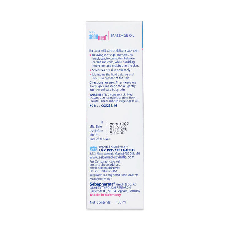 Sebamed Baby Massage Oil, With Soya Oil, Non- Greasy, Ideal For Newborn
(150ml)