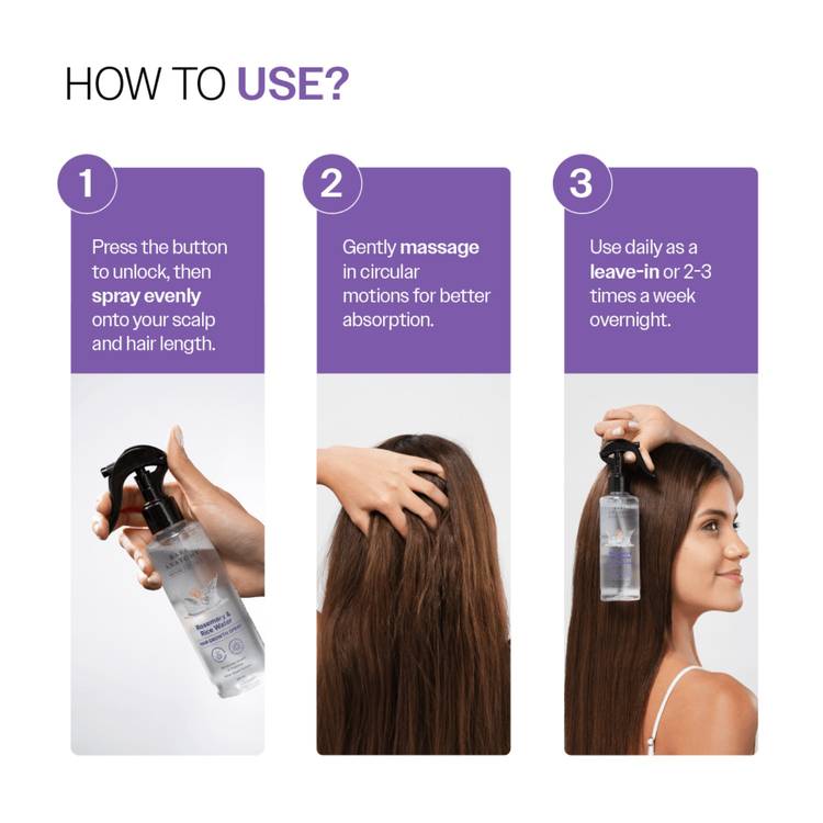 Bare Anatomy Rosemary Water Spray for Hair Growth with Rice water, 100% Natural Extract (200ml)