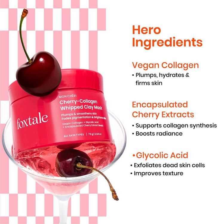 Foxtale Cherry-Collagen Clay Mask - Plumps, Hydrates, Firms & Brightens Skin
(75g)