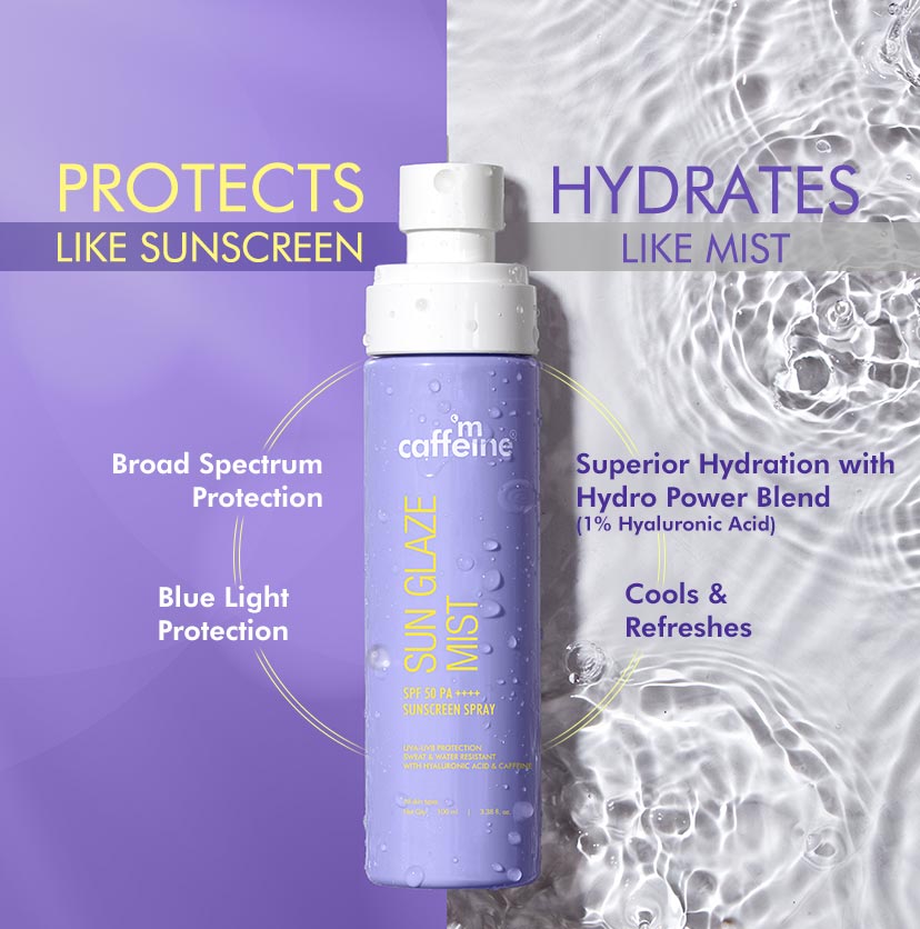 Mcaffeine Sun Glaze Mist Face Sunscreen SPF 50 PA++++ Spray- 100ml