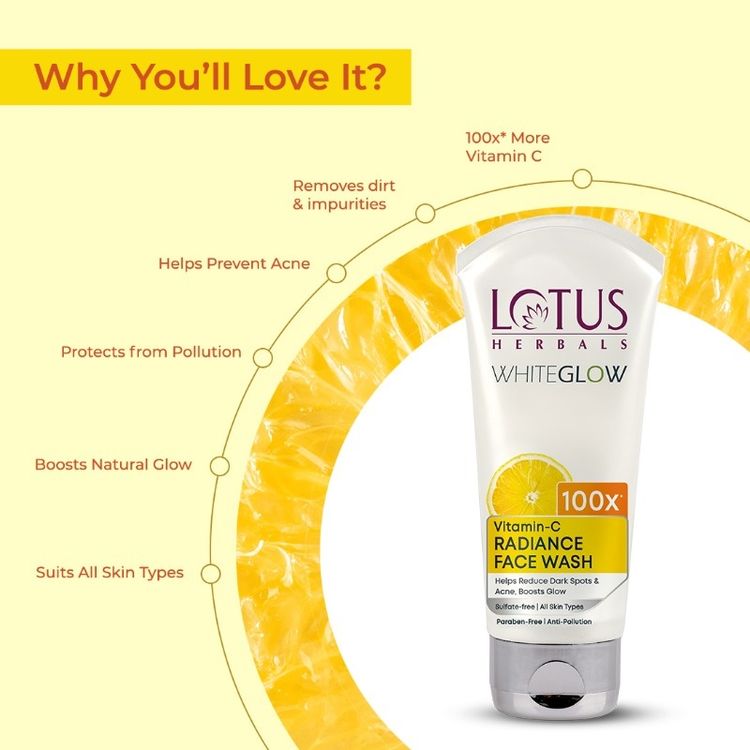 Lotus Herbals Whiteglow Vitamin C Radiance Face Wash Reduce Dark Spots & Dull Skin, All Skin Types (100 g)