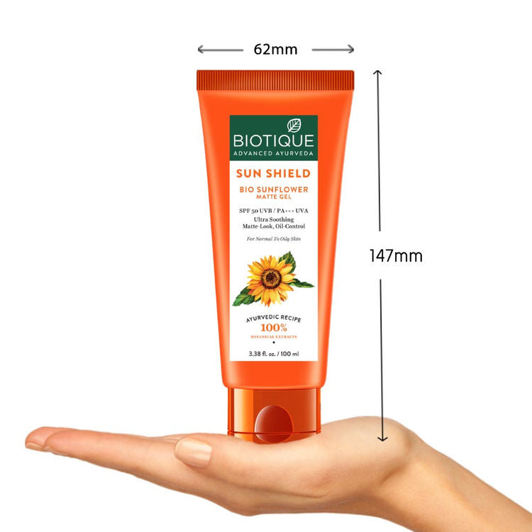 Biotique Sun Shield Sunflower Matte Gel Sunscreen SPF 50+ UVB/PA+++ UVA 100ml)