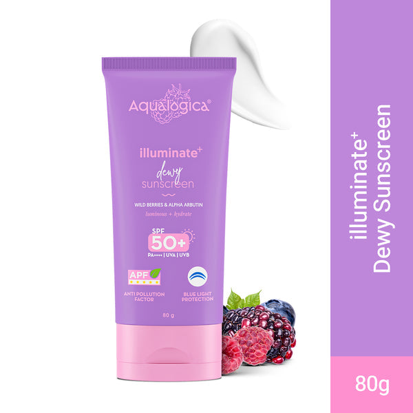 Aqualogica Illuminate+ Dewy Sunscreen In-Vivo Tested SPF 50+ PA++++ with Wild Berries & Alpha Arbutin - 80 g