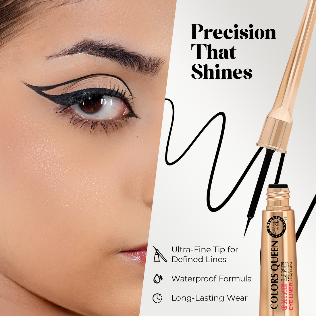 Colors Queen Shine Line Long Lasting Waterproof Eyeliner (Black) | 6 Ml