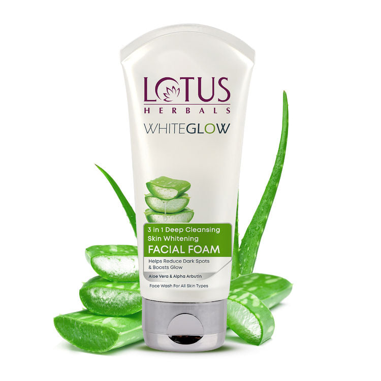 Lotus Herbals WhiteGlow 3 In 1 Deep Cleansing Facial Foam, Acne & Oil-Control For All Skin Types (100g)
