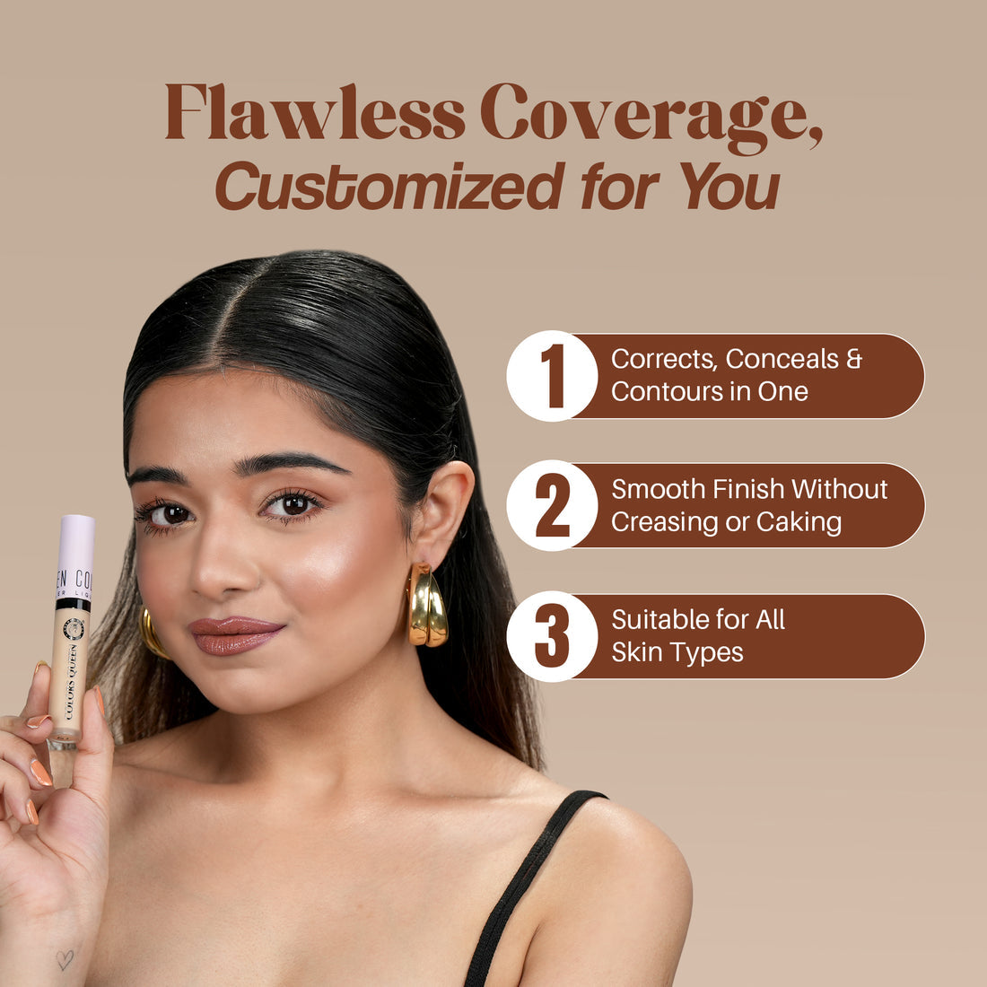 Colors Queen Conceal & Reveal Liquid Concealer 6 Gram  (03 Light Ivory)