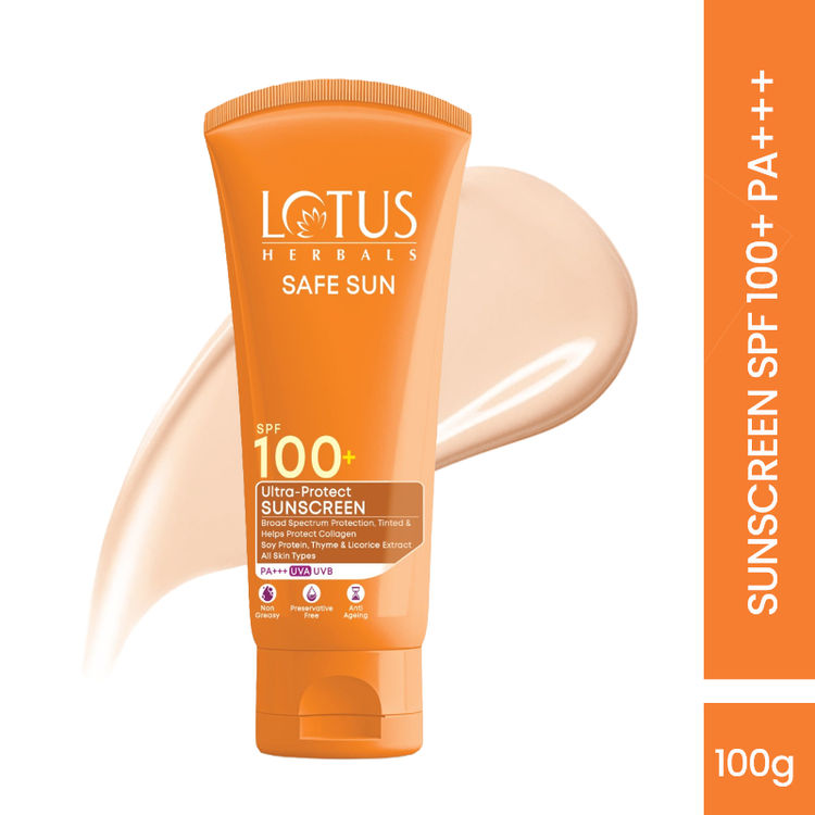 Lotus Herbals SafeSun Ultra-Protect Sunscreen PF 100+ PA+++, Tinted, Anti-Ageing, For All Skin Types (50gm)