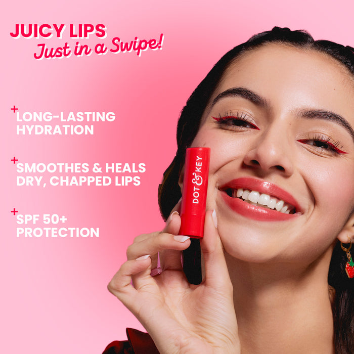 Dot & Key SPF 50+ Barrier Repair Hydrating Lip Balm (01Strawberry Red - High Tinted)