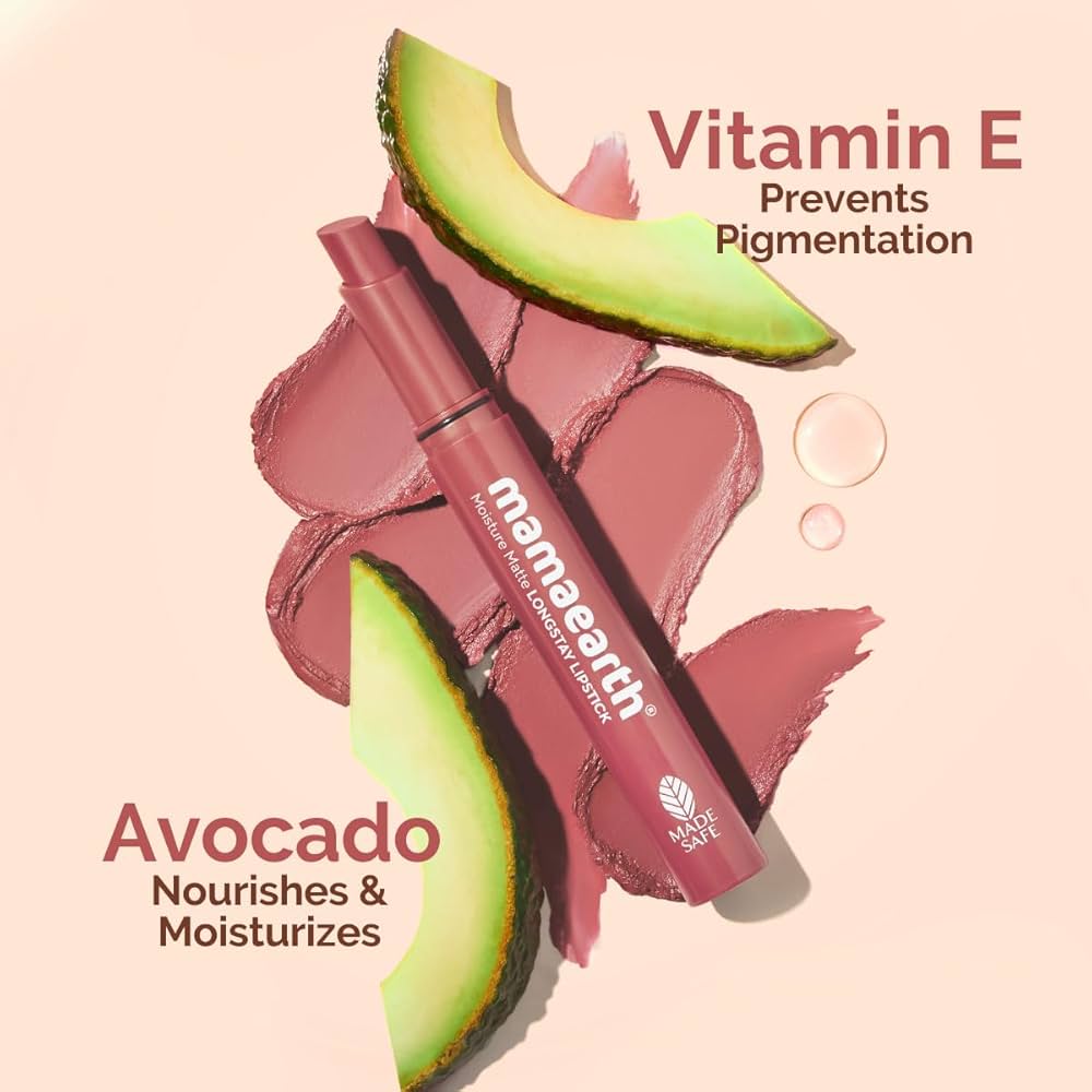 Mamaearth Moisture Matte Longstay Lipstick with Avocado Oil & Vitamin E (raisin punch)