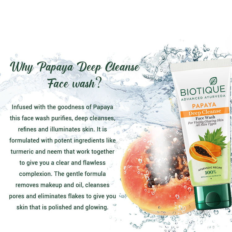 Biotique Bio Papaya Deep Cleanse Visibly Glowing Skin Face Wash For All Skin Types (100ml)