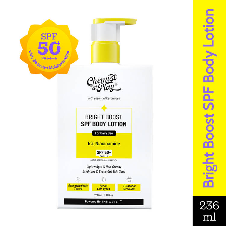 Chemist at Play Bright Boost SPF Body Lotion, SPF 50+ PA++++, 24 hours moisturization
(236ml)