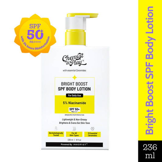 Chemist at Play Bright Boost SPF Body Lotion, SPF 50+ PA++++, 24 hours moisturization
(236ml)