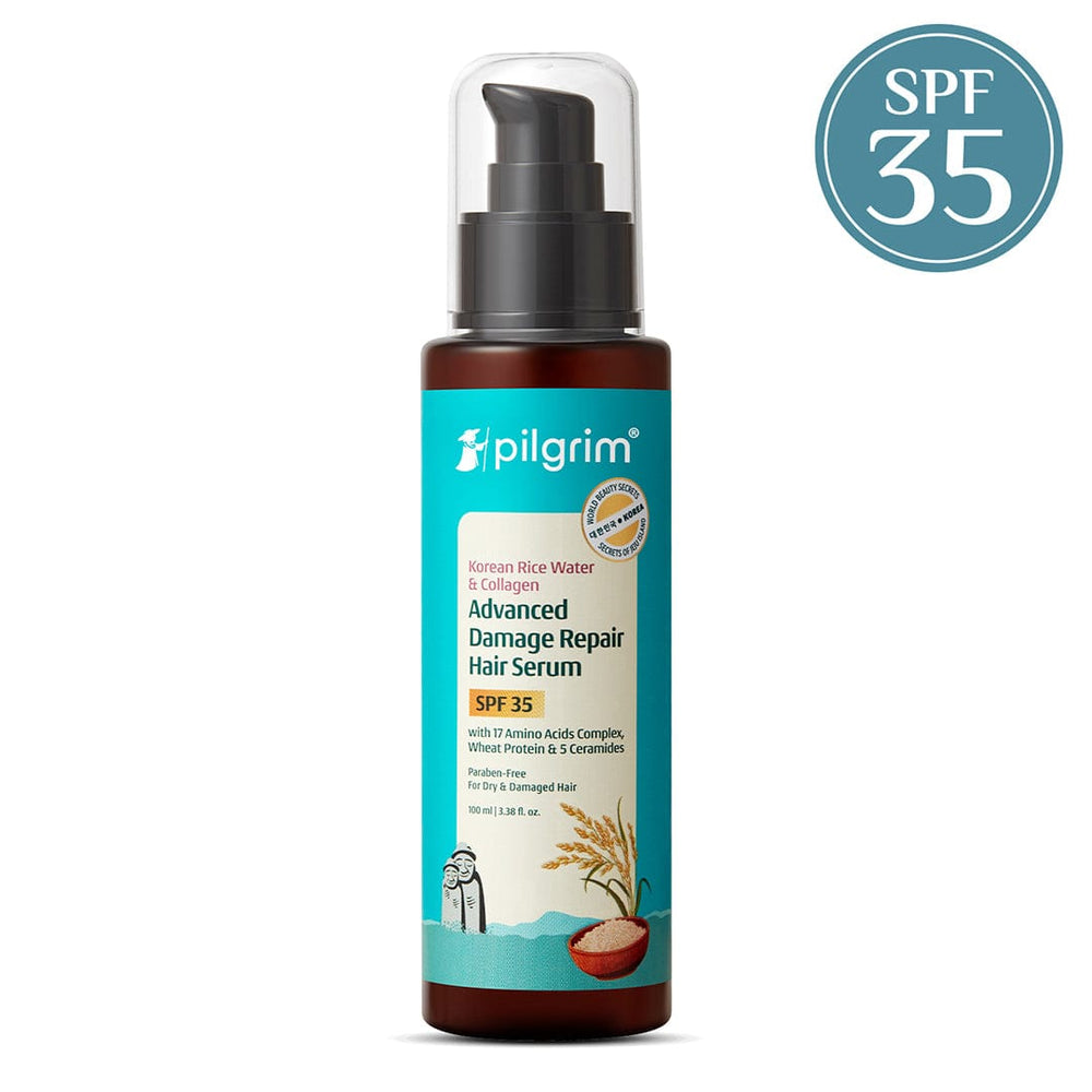Pilgrim Korean Rice Water & Collagen Advanced Damage Repair Hair Serum SPF 35
Revives, Strengthens & Protects