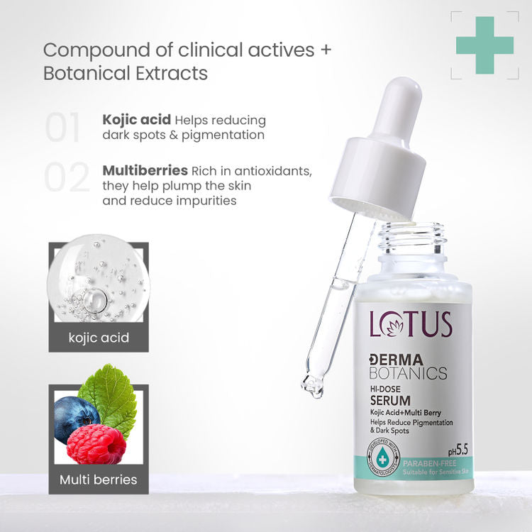 Lotus Herbals Lotus Dermabotanics Kojic Acid + Multi Berry Hi-Dose Serum, pH5.5, For Sensitive Skin (28ml)