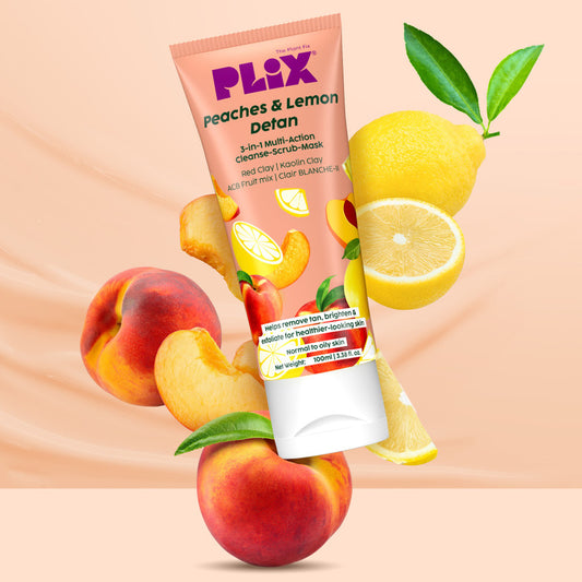 Plix Peaches & Lemon 3-in-1 Detan Face Wash, Scrub & Mask for Smooth, Bright Skin (100ml)