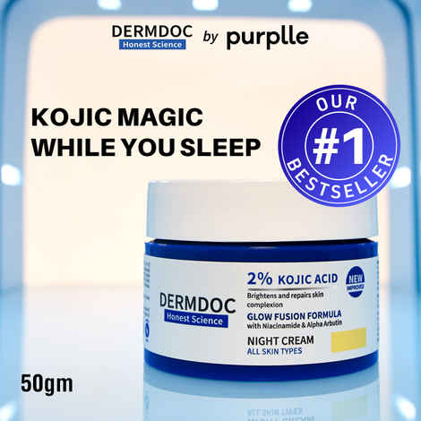 DERMDOC Kojic Acid Glow Fusion Formula Night Cream with Niacinamide & Alpha Arbutin for Skin Brightening (50 gm)
