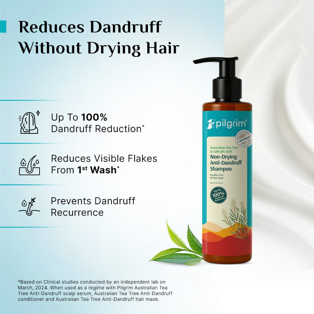 Pilgrim Australian Tea Tree Non-Drying Anti-Dandruff Shampoo (200ml) 
Reduces Dandruff Without Drying Hair