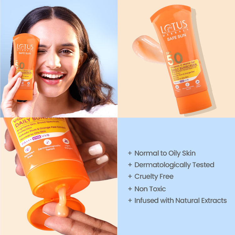 Lotus Herbals SafeSun Vitamin C Matte Gel Daily Sunscreen SPF 50 PA+++ | For All Skin Types (75g)