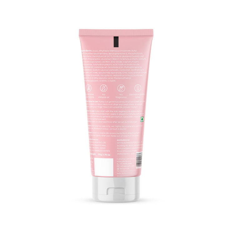 Plix SPF 50+ Guava Glow Invisible Sunscreen Gel For UV A, UV B Protection with Ceramides and  Vit C (50g)