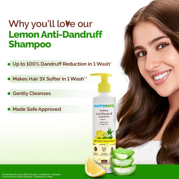 Mamaearth Lemon Anti-Dandruff Shampoo with Lemon & Aloe Vera for Itchy & Flaky Scalp - 250ml