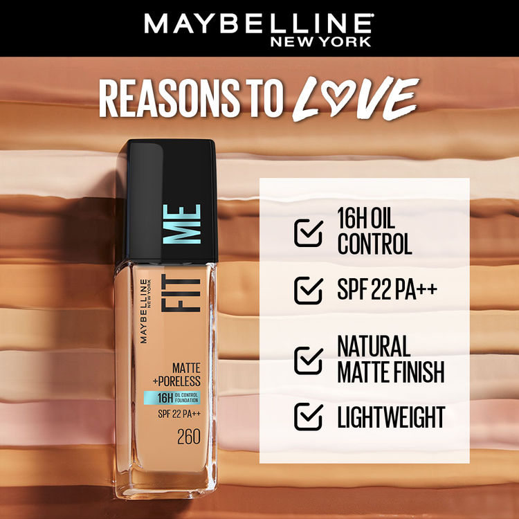 Maybelline Fit Me Matte+Poreless 16H Oil Control Foundation With SPF 22 PA++ (260)(30ml)