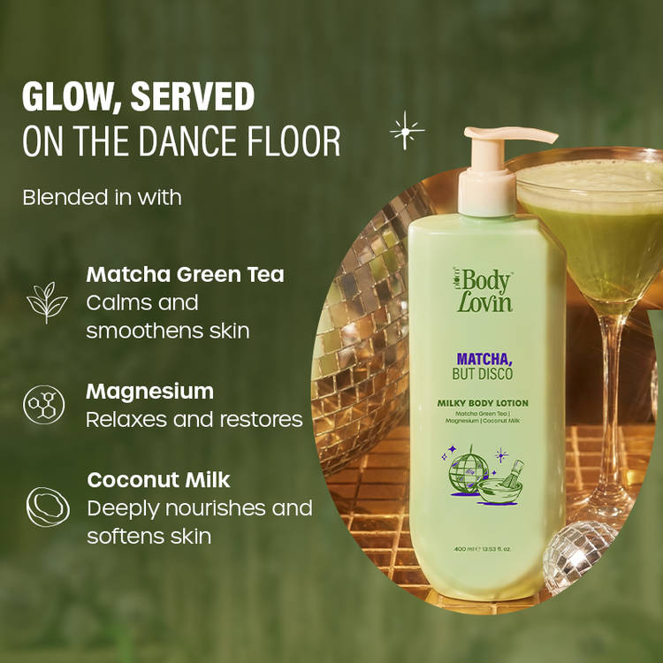 Plum BodyLovin’ Matcha, But Disco Milky Body Lotion, Calming Smoothening, Lactonic Matcha Fragrance (400ml)