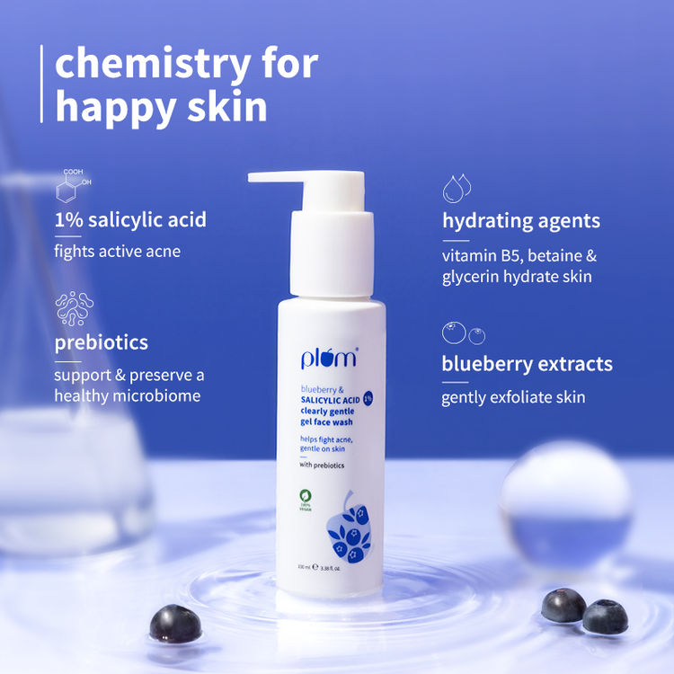 Plum 1% Salicylic Acid &       Blueberry Clearly Gentle Gel Face Wash (100ml)