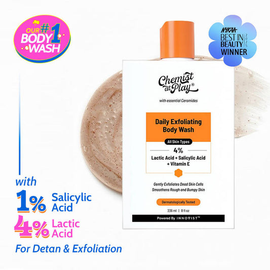 Chemist at Play 1% Salicylic Acid & 4% Lactic Acid Exfoliating Body Wash, Detans & Treats Bumpy Skin (236ml)