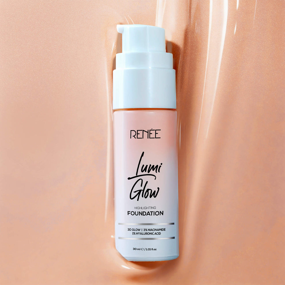 RENEE Lumi Glow Highlighting Liquid Foundation With Dewy Finish, Buildable Coverage & 3D Glow (Radiant Beige)