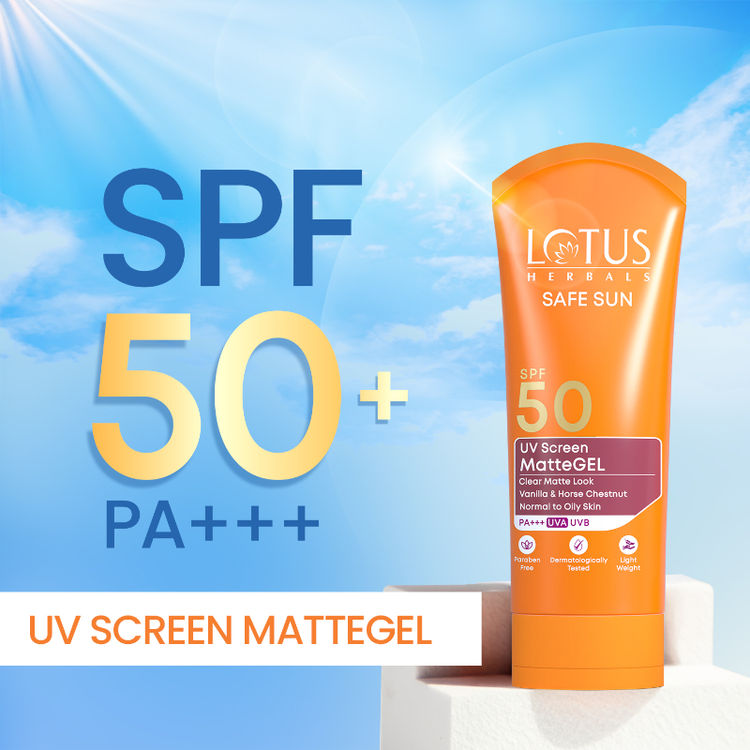 Lotus Herbals SafeSun UV Screen Matte Gel Sunscreen SPF 50 PA+++ ,Lightweight & No WhiteCast Formula (50g)
