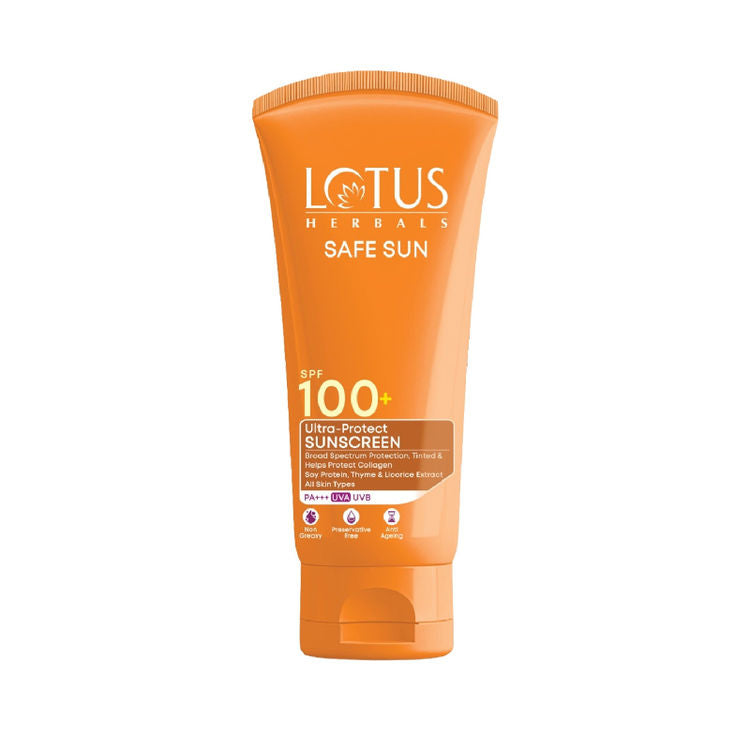 Lotus Herbals SafeSun Ultra-Protect Sunscreen PF 100+ PA+++, Tinted, Anti-Ageing, For All Skin Types (50gm)