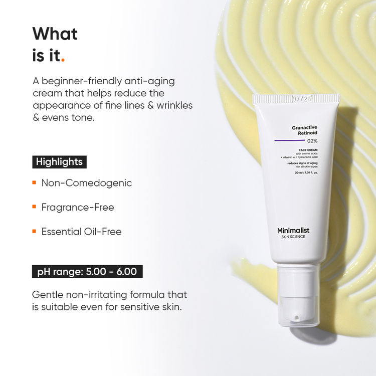 Minimalist 2% Granactive Retinoid Anti Aging Face Cream With Vitamin E & HA
(30ml)