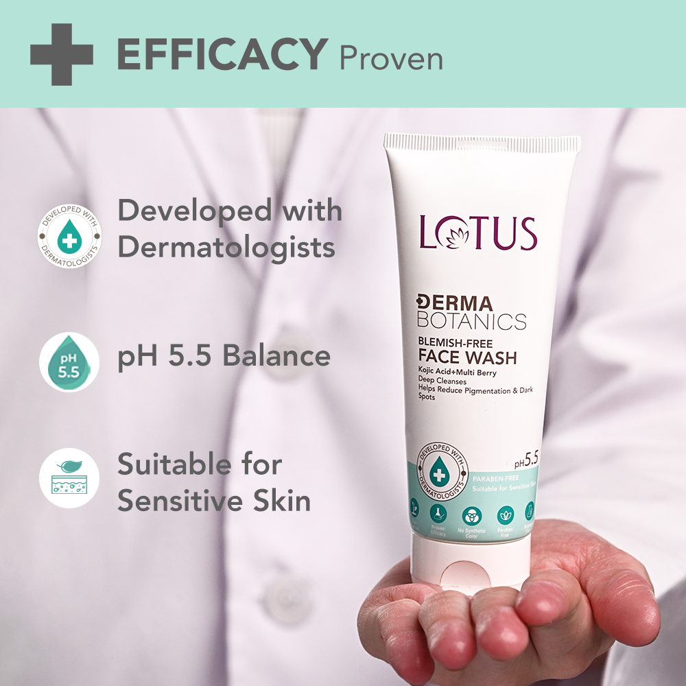 Lotus Herbals Dermabotanics Kojic Acid + Multi Berry Blemish-Free Face Wash, pH5.5, For Sensitive Skin (100g)