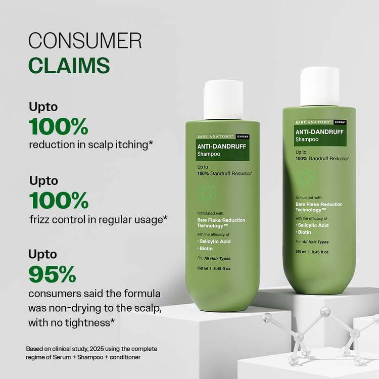 Bare Anatomy Anti-Dandruff Shampoo with Salicylic Acid, Piroctone Olamine, Biotin & Menthol (250ml)