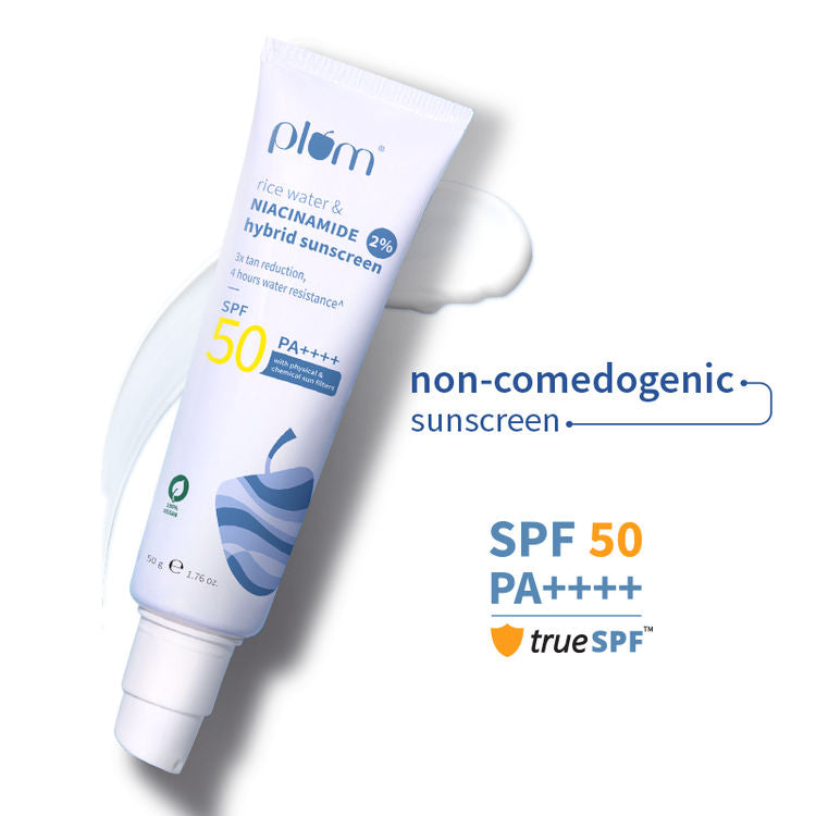 Plum 2% Niacinamide & Rice Water SPF 50 PA+++ Hybrid Sunscreen | 50g