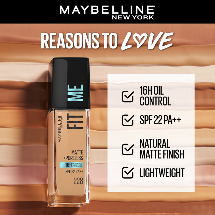 Maybelline Fit Me Matte+Poreless 16H Oil Control Foundation With SPF 22 PA++ (128 Warm Nude)(30ml)