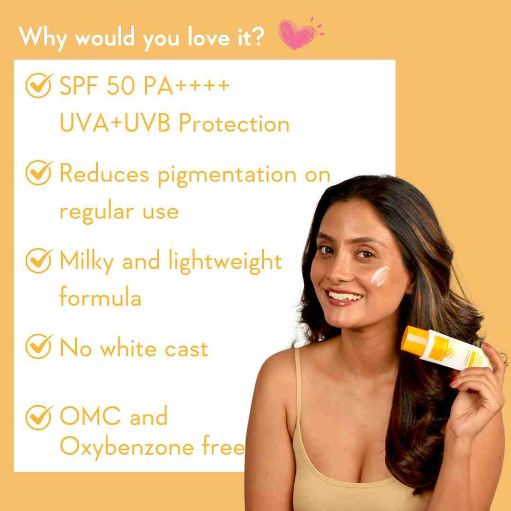 Wishcare Vitamin C Pure Glow Milk Sunscreen | SPF 50 PA++++
Lightweight Sunscreen with 8 hrs+ Sun Protection | 50gm