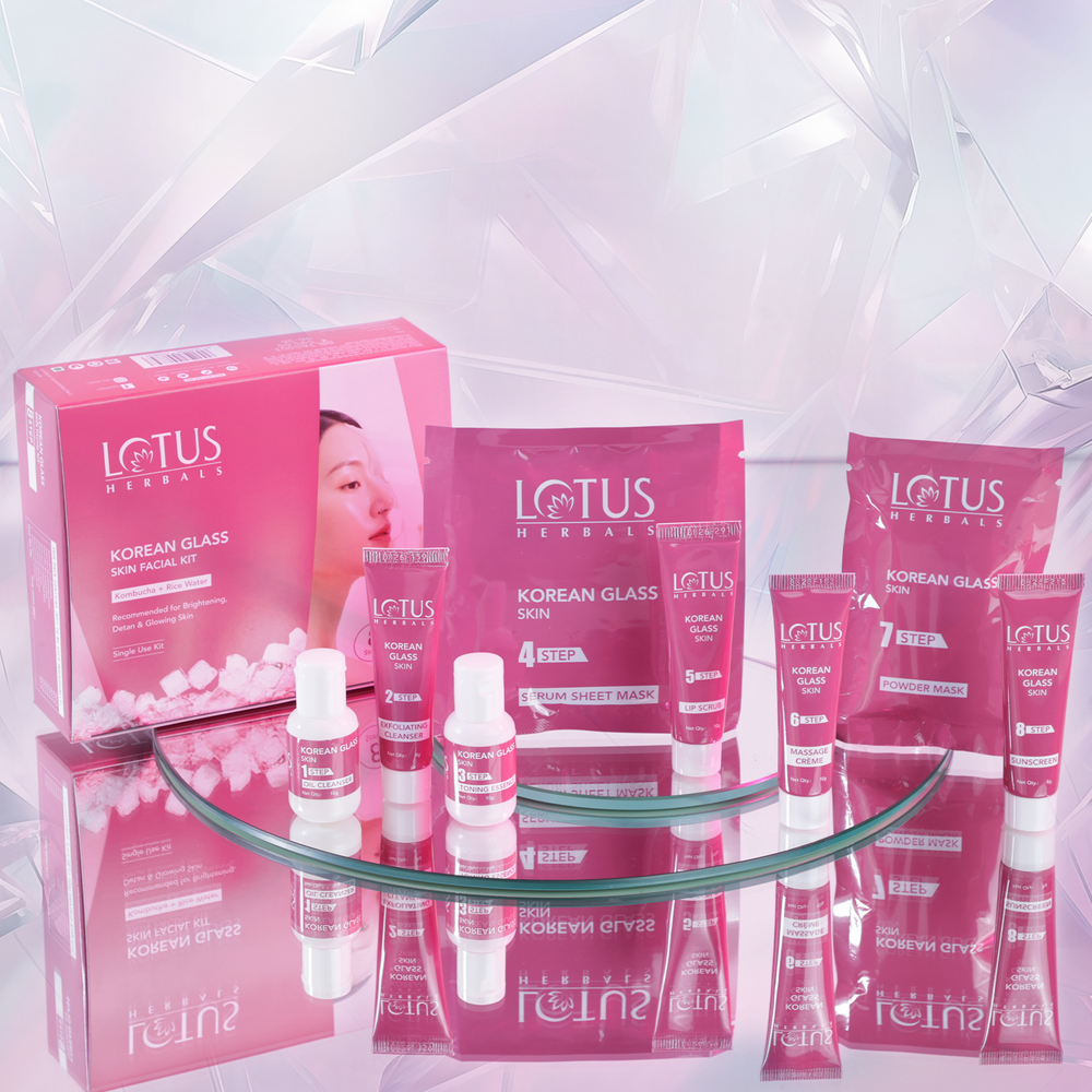 Lotus Herbals Korean Glass 8-Step Skin Facial Kit with Kombucha & Rice Water / 101g
